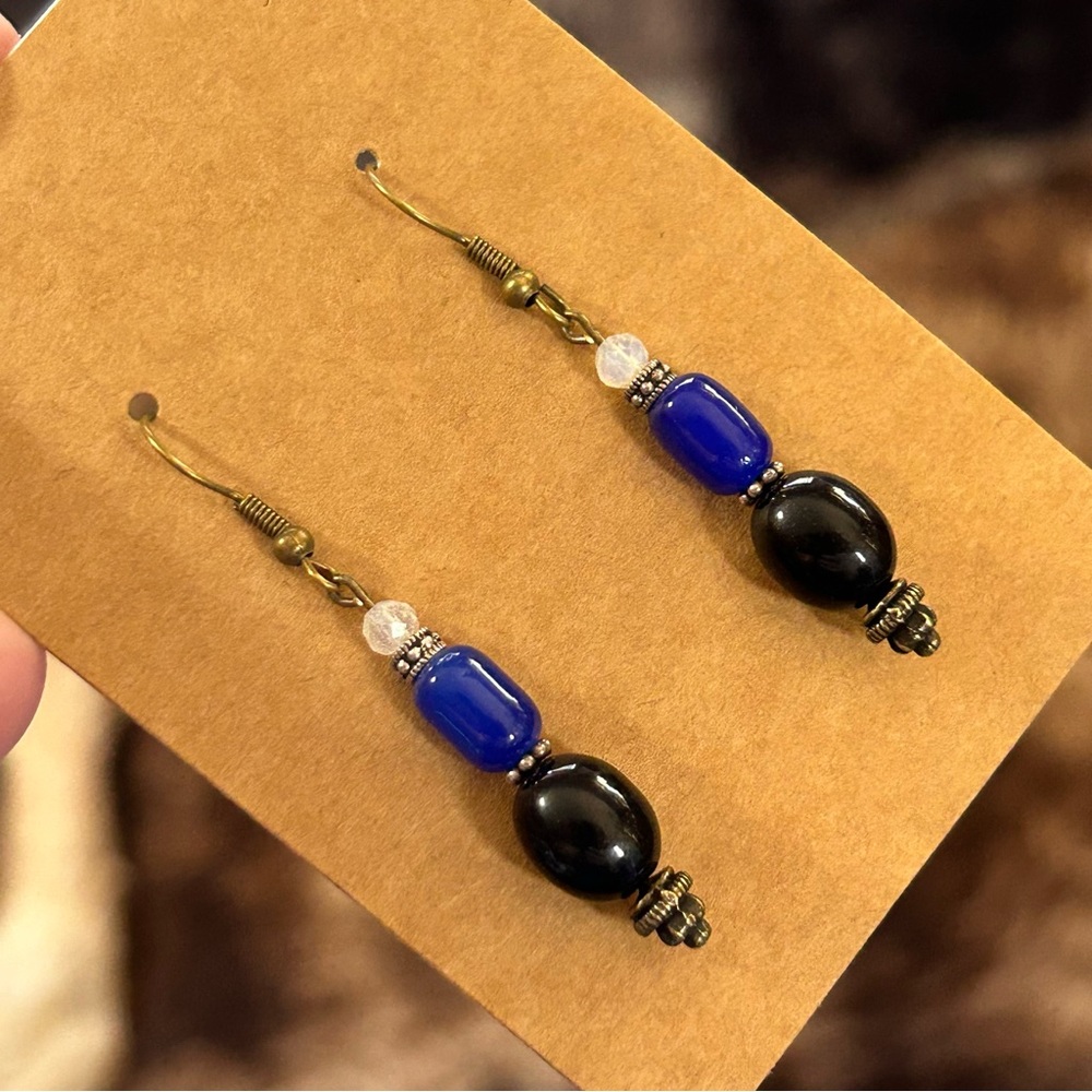 Handcrafted vintage bead cat eye glass barrels opalite earrings